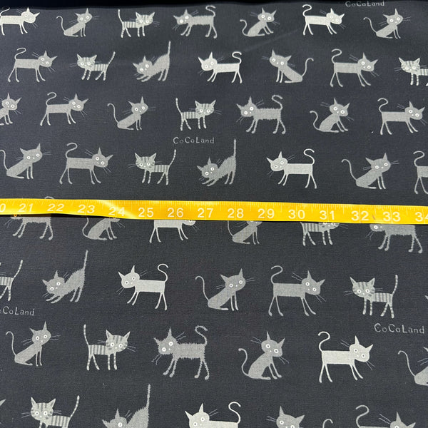 Coco Land Cats Cotton Oxford Fabric, Imported from Japan BTY, Medium Kitties Cocoland by Kisa on Black