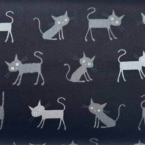 Coco Land Cats Cotton Oxford Fabric, Imported from Japan BTY, Medium Kitties Cocoland by Kisa on Black