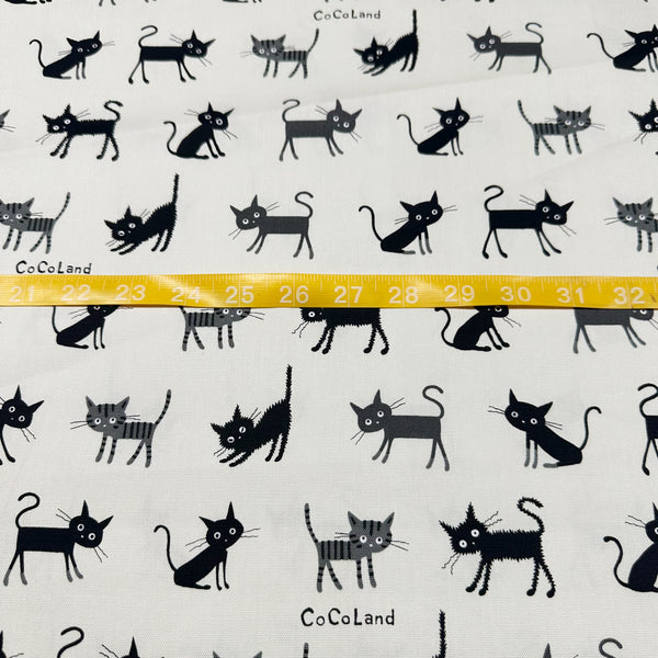 Coco Land Cats Cotton Oxford Fabric, Imported from Japan BTY, Medium Kitties Cocoland by Kisa on Natural