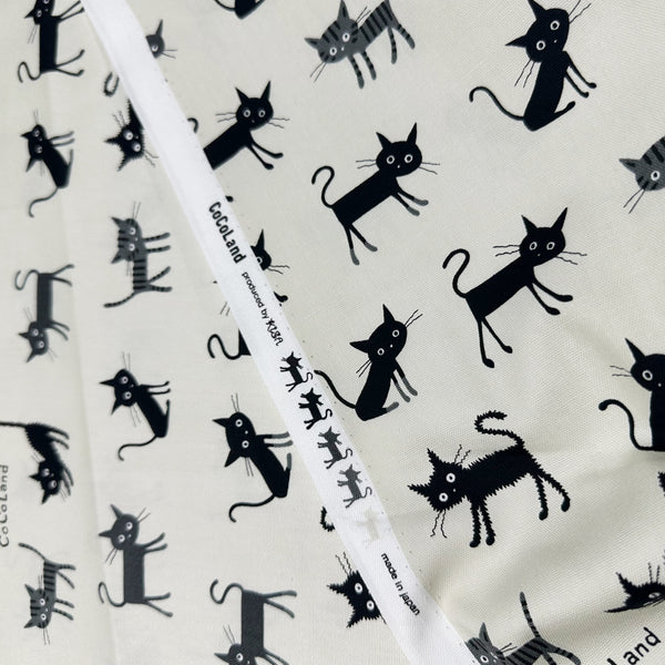 Coco Land Cats Cotton Oxford Fabric, Imported from Japan BTY, Medium Kitties Cocoland by Kisa on Natural