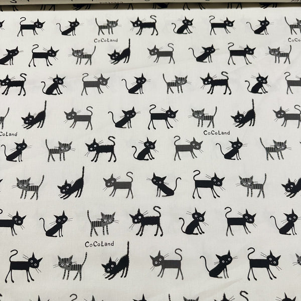 Coco Land Cats Cotton Oxford Fabric, Imported from Japan BTY, Medium Kitties Cocoland by Kisa on Natural