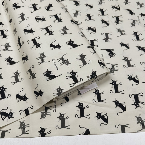 Coco Land Cats Cotton Oxford Fabric, Imported from Japan BTY, Medium Kitties Cocoland by Kisa on Natural