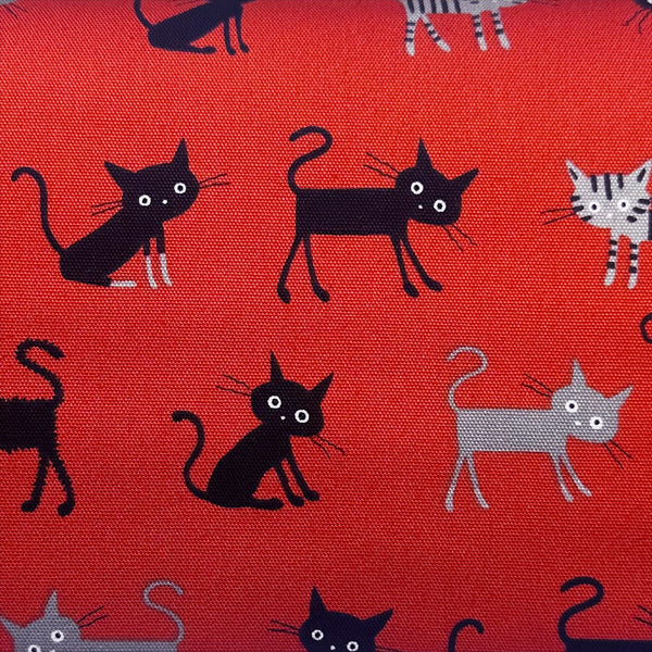Coco Land Cats Cotton Oxford Fabric, Imported from Japan BTY, Medium Kitties Cocoland by Kisa on Red