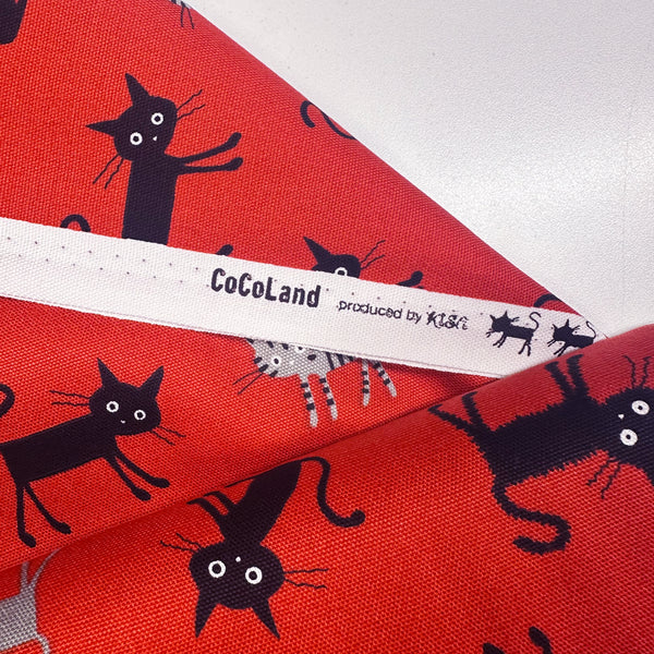 Coco Land Cats Cotton Oxford Fabric, Imported from Japan BTY, Medium Kitties Cocoland by Kisa on Red