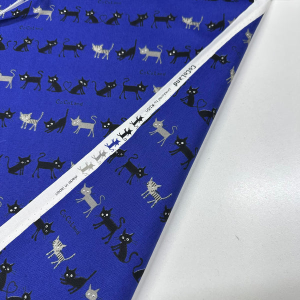 Coco Land Cats Cotton Oxford Fabric, Imported from Japan BTY, Small Kitties Cocoland by Kisa on Blue