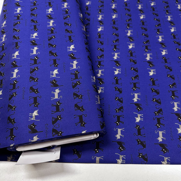 Coco Land Cats Cotton Oxford Fabric, Imported from Japan BTY, Small Kitties Cocoland by Kisa on Blue
