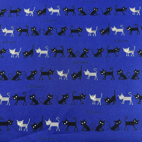 Coco Land Cats Cotton Oxford Fabric, Imported from Japan BTY, Small Kitties Cocoland by Kisa on Blue