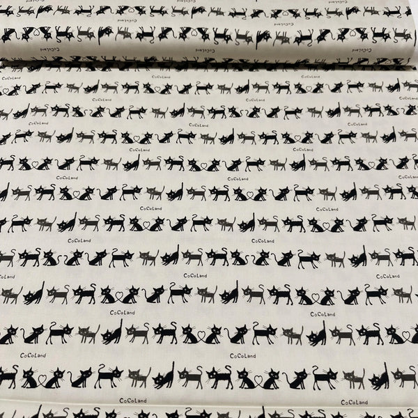 Coco Land Cats Cotton Oxford Fabric, Imported from Japan BTY, Small Kitties Cocoland by Kisa on Natural
