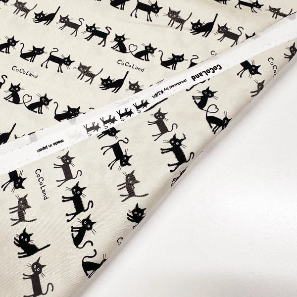 Coco Land Cats Cotton Oxford Fabric, Imported from Japan BTY, Small Kitties Cocoland by Kisa on Natural