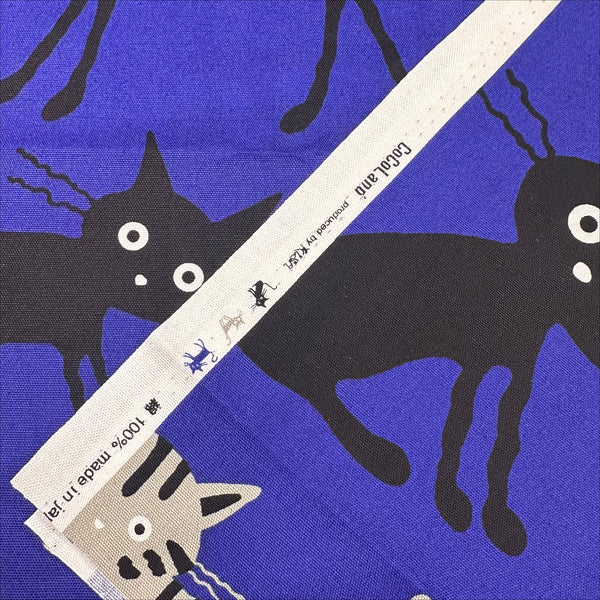 Coco Land Cats Cotton Oxford Fabric, Imported from Japan, Large Kitties Cocoland by Kisa on Blue 