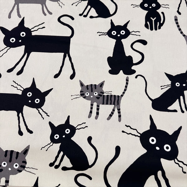 Coco Land Cats Cotton Oxford Fabric, Imported from Japan, Large Kitties Cocoland by Kisa on Natural