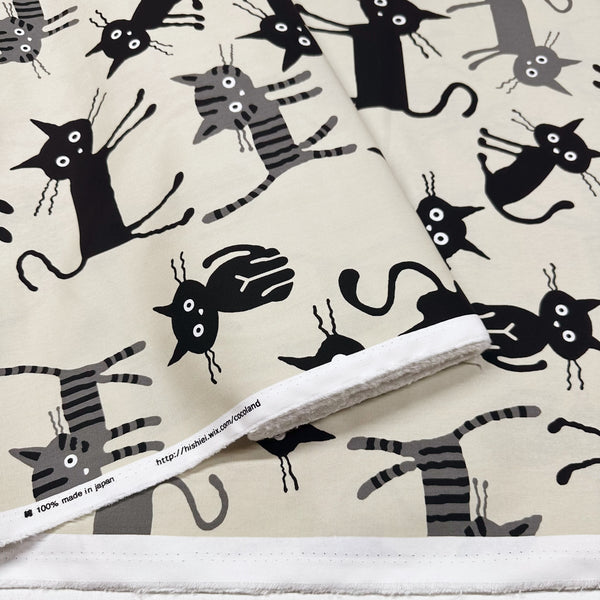 Coco Land Cats Cotton Oxford Fabric, Imported from Japan, Large Kitties Cocoland by Kisa on Natural