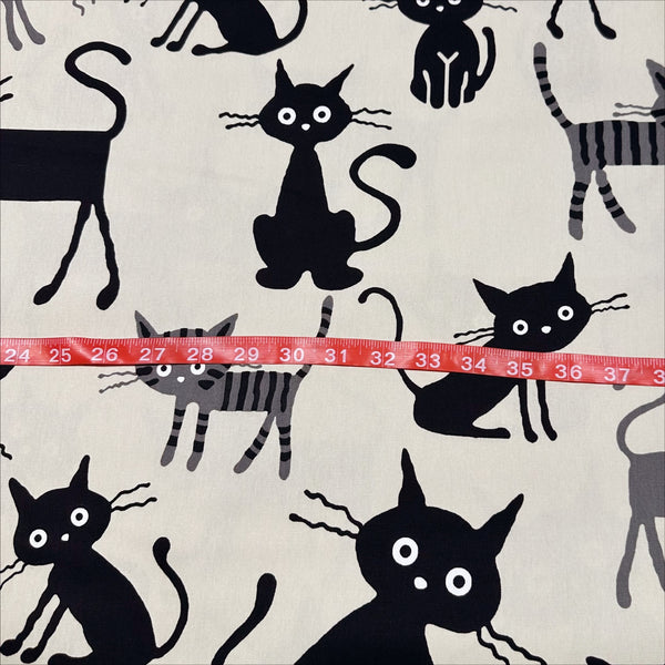 Coco Land Cats Cotton Oxford Fabric, Imported from Japan, Large Kitties Cocoland by Kisa on Natural
