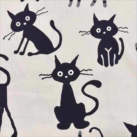 Coco Land Cats Cotton Oxford Fabric, Imported from Japan, Large Kitties Cocoland by Kisa on Natural