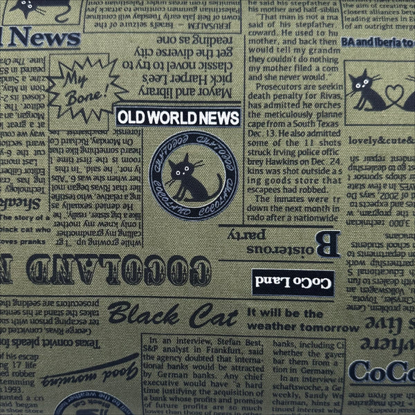 Coco Land Newspaper Print Cats Cotton Oxford Fabric, Cocoland by Kisa, Green