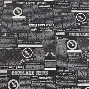 Coco Land Newspaper Print Cats Cotton Oxford Fabric, Imported from Japan BTY, Cocoland by Kisa, Black