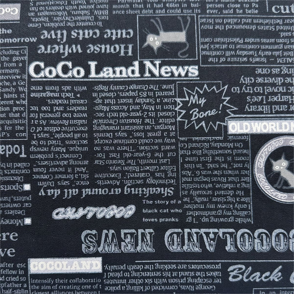 Coco Land Newspaper Print Cats Cotton Oxford Fabric, Imported from Japan BTY, Cocoland by Kisa, Black