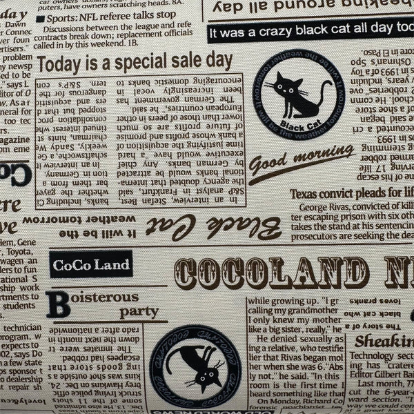 Coco Land Newspaper Print Cats Cotton Oxford Fabric, Imported from Japan BTY, Cocoland by Kisa, Cream
