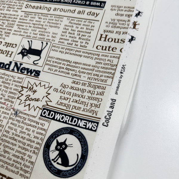Coco Land Newspaper Print Cats Cotton Oxford Fabric, Imported from Japan BTY, Cocoland by Kisa, Cream