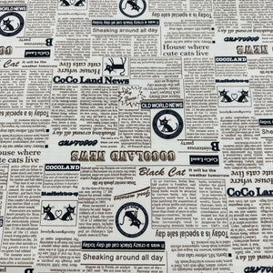 Coco Land Newspaper Print Cats Cotton Oxford Fabric, Imported from Japan BTY, Cocoland by Kisa, Cream