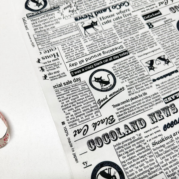 Coco Land Newspaper Print Cats Cotton Oxford Fabric, Imported from Japan BTY, Cocoland by Kisa, White