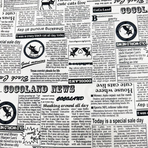 Coco Land Newspaper Print Cats Cotton Oxford Fabric, Imported from Japan BTY, Cocoland by Kisa, White