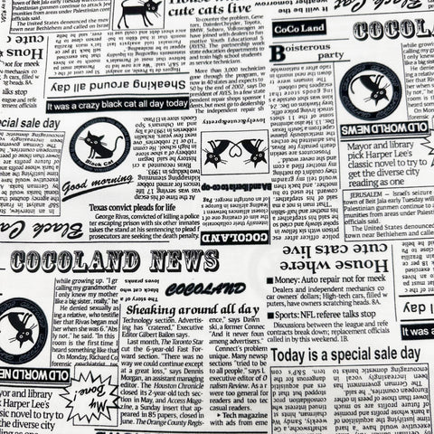 Coco Land Newspaper Print Cats Cotton Oxford Fabric, Imported from Japan BTY, Cocoland by Kisa, White