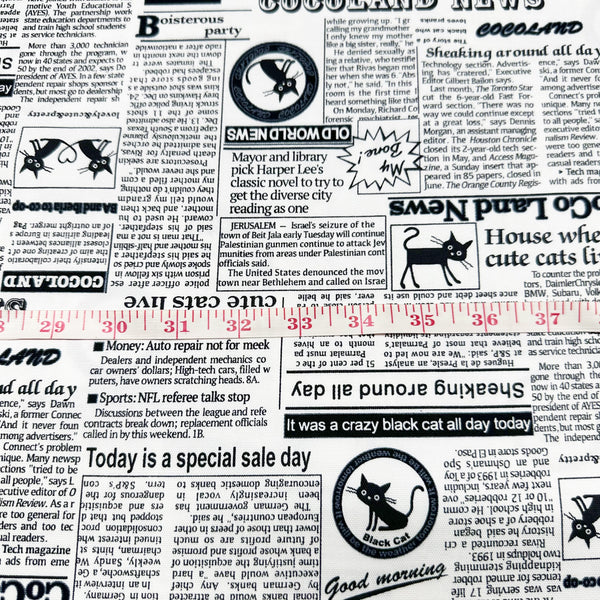 Coco Land Newspaper Print Cats Cotton Oxford Fabric, Imported from Japan BTY, Cocoland by Kisa, White