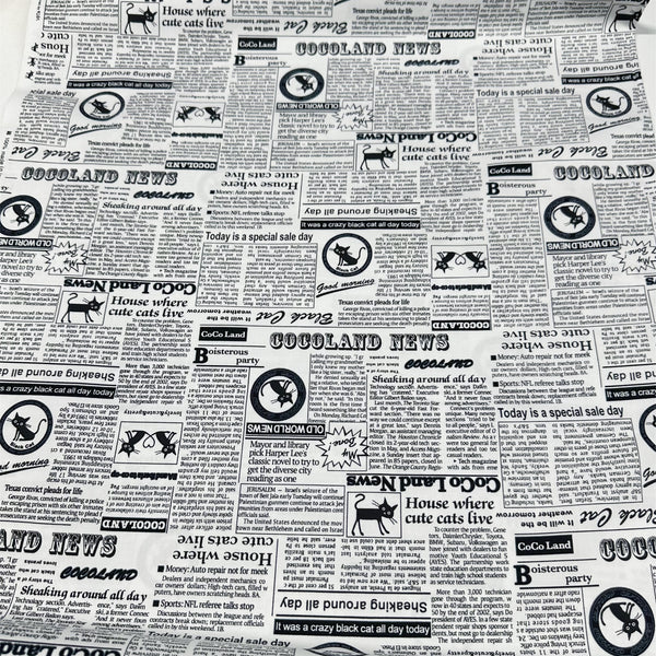 Coco Land Newspaper Print Cats Cotton Oxford Fabric, Imported from Japan BTY, Cocoland by Kisa, White