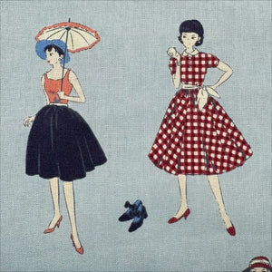 Couturiere Retro 50's Fashion Ladies Cotton Fabric, Blue