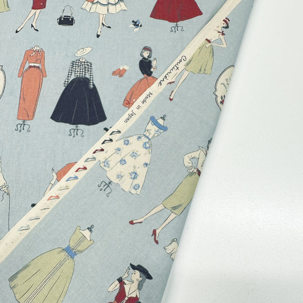 Couturiere Retro 50's Fashion Ladies Cotton Fabric, Blue