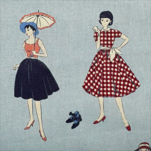 Couturiere Retro 50's Fashion Ladies Cotton Fabric, Blue
