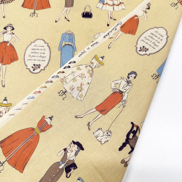 Couturiere Retro 50's Fashion Ladies Cotton Fabric, Ecru