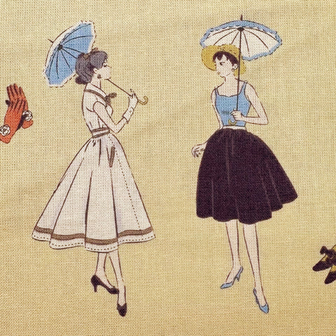 Couturiere Retro 50's Fashion Ladies Cotton Fabric, Ecru