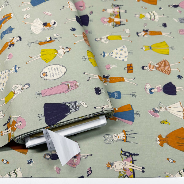 Couturiere Retro 50's Fashion Ladies Cotton Fabric, Green