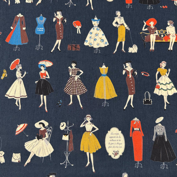 Couturiere Retro 50's Fashion Ladies Cotton Fabric, Midnight