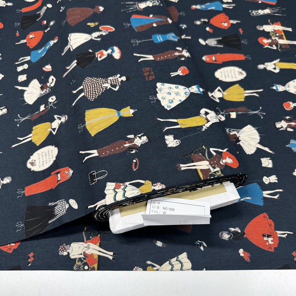 Couturiere Retro 50's Fashion Ladies Cotton Fabric, Midnight