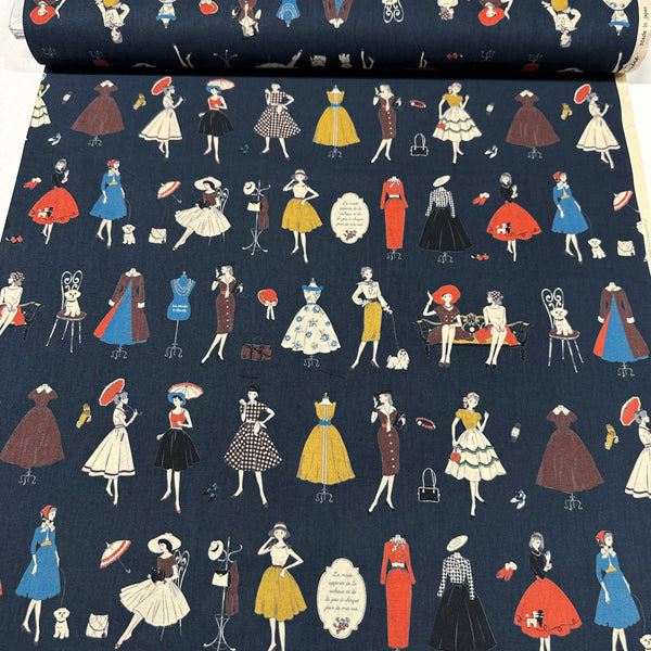 Couturiere Retro 50's Fashion Ladies Cotton Fabric, Midnight