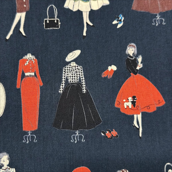 Couturiere Retro 50's Fashion Ladies Cotton Fabric, Midnight