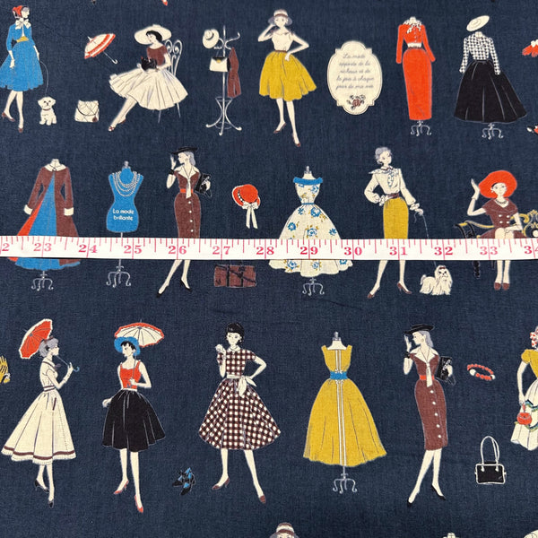 Couturiere Retro 50's Fashion Ladies Cotton Fabric, Midnight