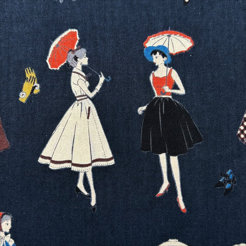 Couturiere Retro 50's Fashion Ladies Cotton Fabric, Midnight
