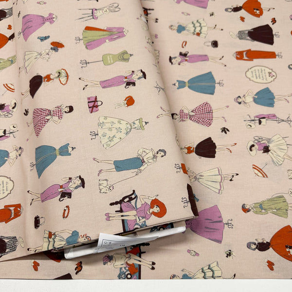 Couturiere Retro 50's Fashion Ladies Cotton Fabric, Pink
