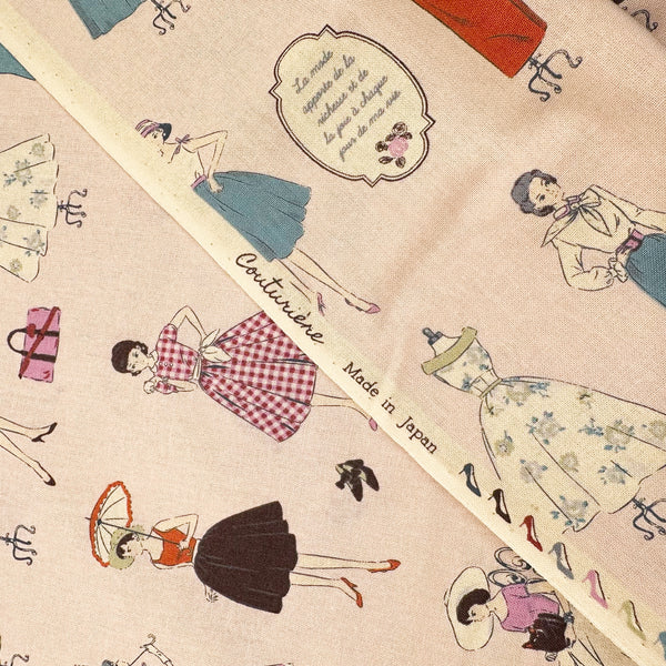Couturiere Retro 50's Fashion Ladies Cotton Fabric, Pink