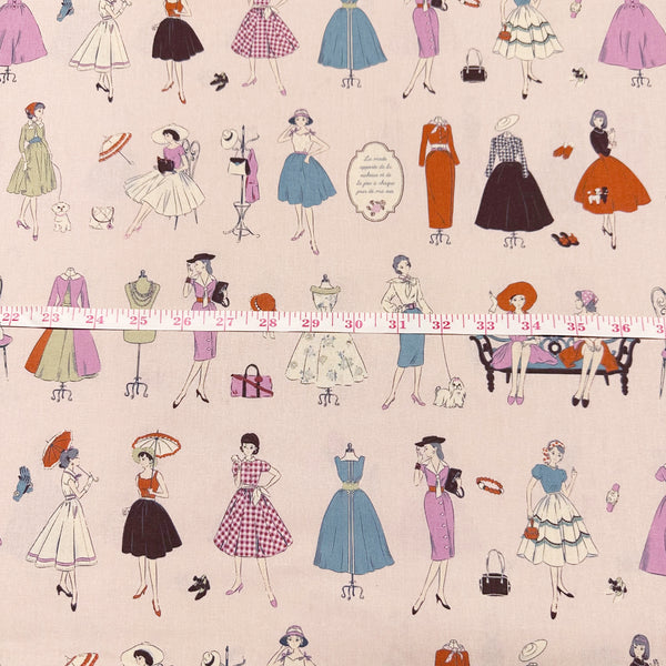 Couturiere Retro 50's Fashion Ladies Cotton Fabric, Pink