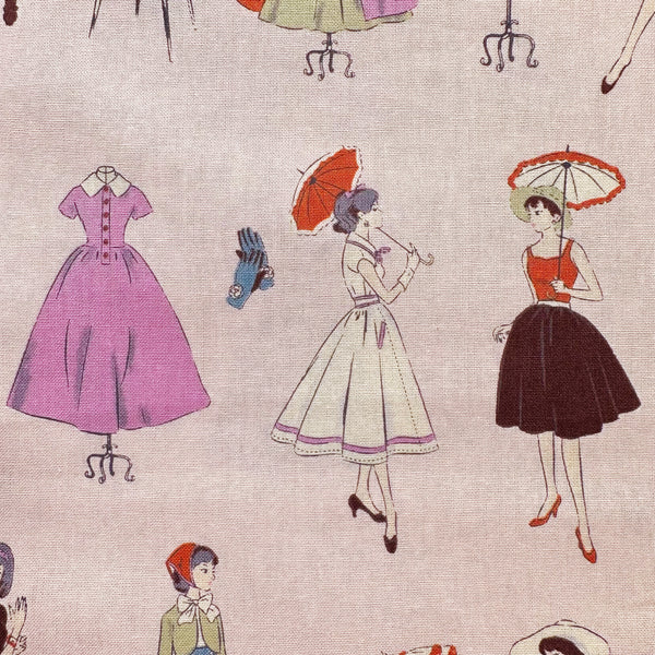 Couturiere Retro 50's Fashion Ladies Cotton Fabric, Pink
