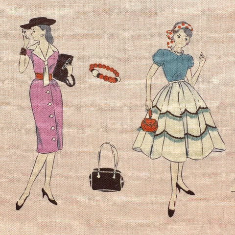 Couturiere Retro 50's Fashion Ladies Cotton Fabric, Pink