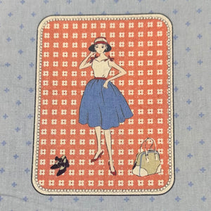 Couturiere Retro 50's Framed Fashion Ladies Cotton Fabric, Blue