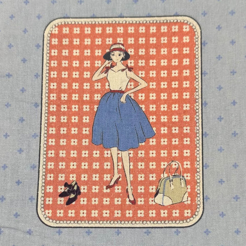 Couturiere Retro 50's Framed Fashion Ladies Cotton Fabric, Blue