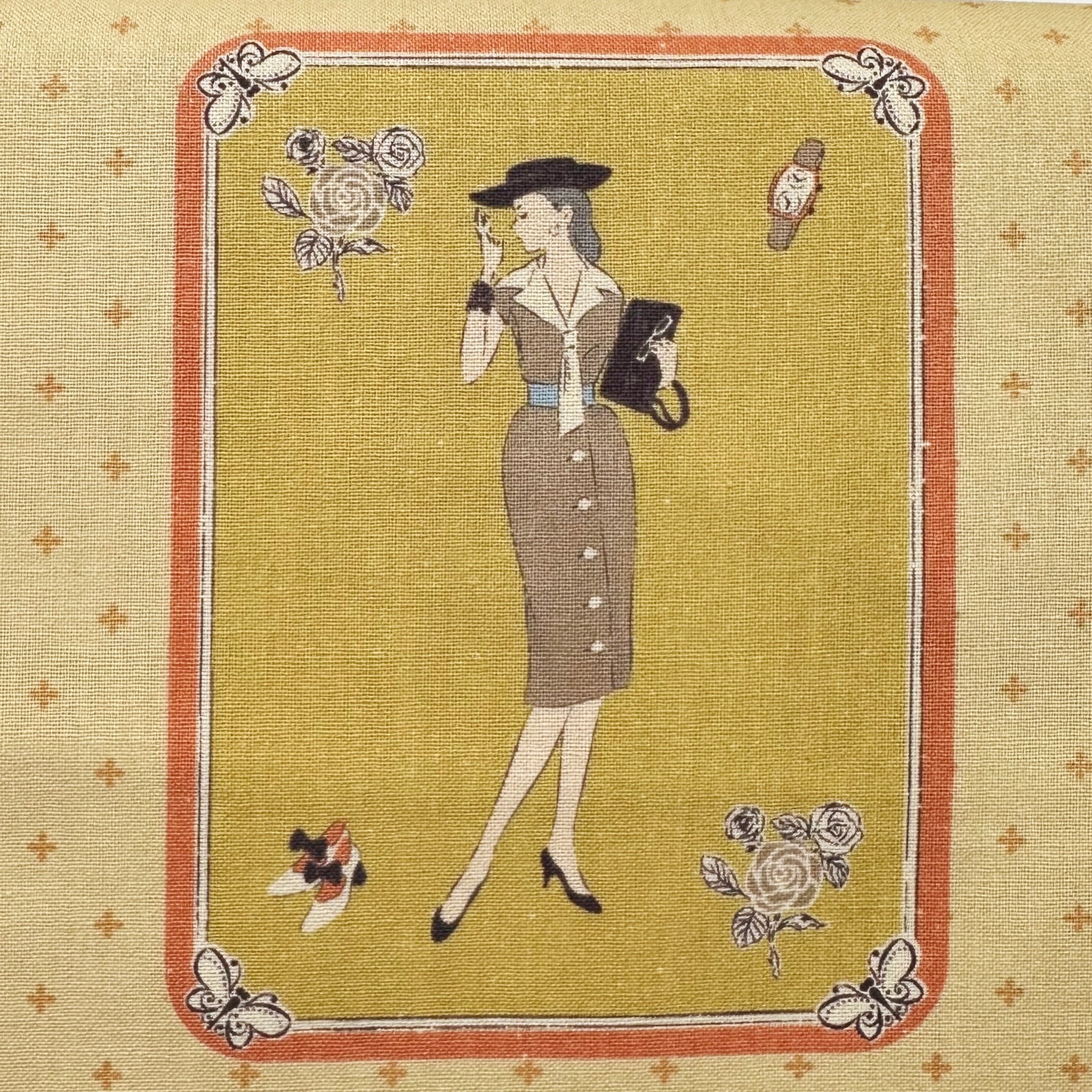 Couturiere Retro 50's Framed Fashion Ladies Cotton Fabric, Ecru