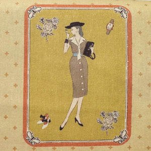 Couturiere Retro 50's Framed Fashion Ladies Cotton Fabric, Ecru